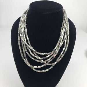Chico’s Gunmetal Silver Tone Multi Strand Beaded Necklace